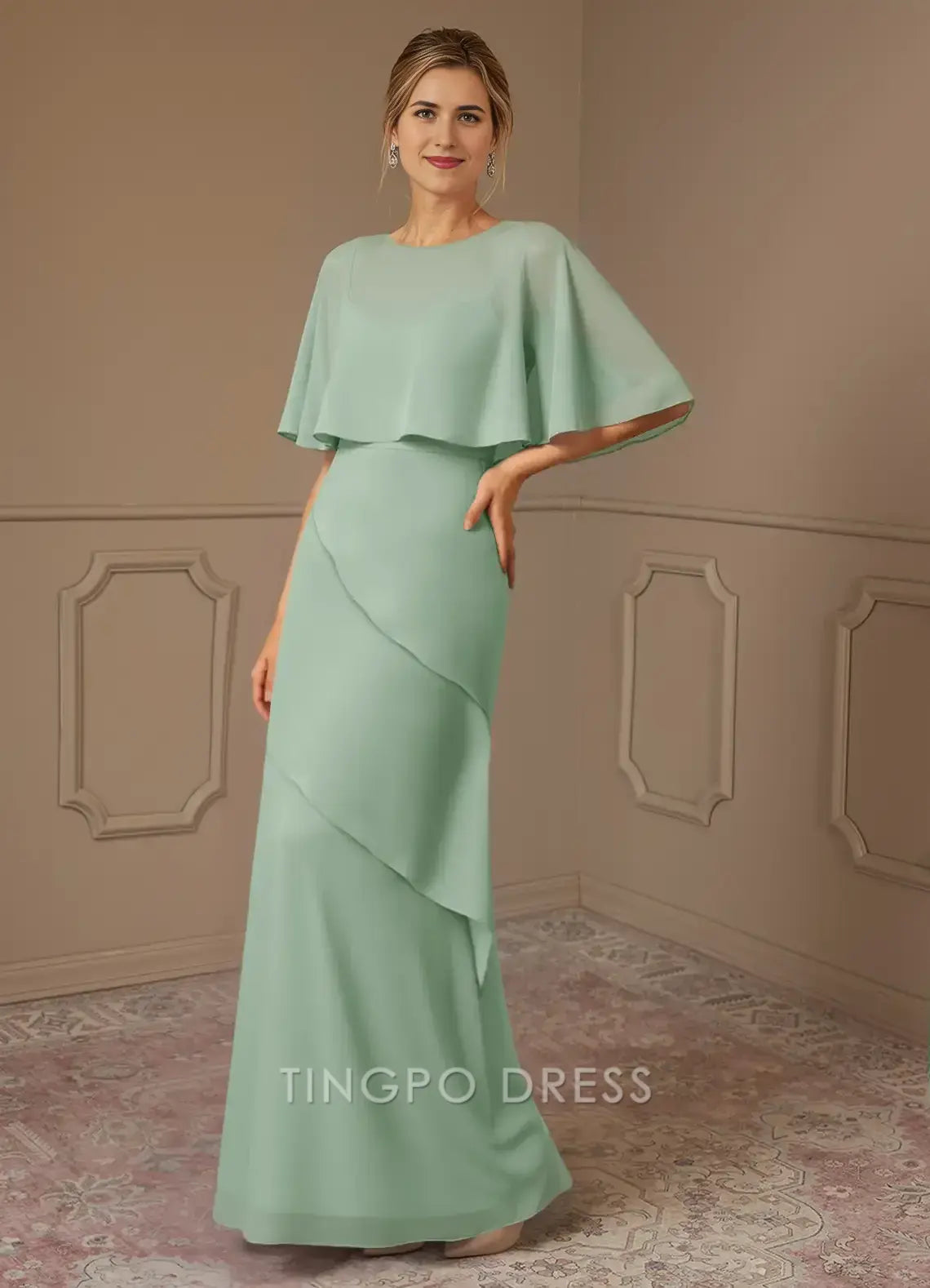 TingPo Wholesale Elegant Mother of the Bride Dresses Agave A-Line Cheap Sleeveless Chiffon Dress hot sale for ladies